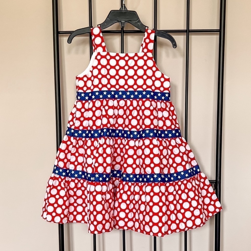 Red, White, and Blue Patriotic Stars Polka Dot Dress Sz 4T